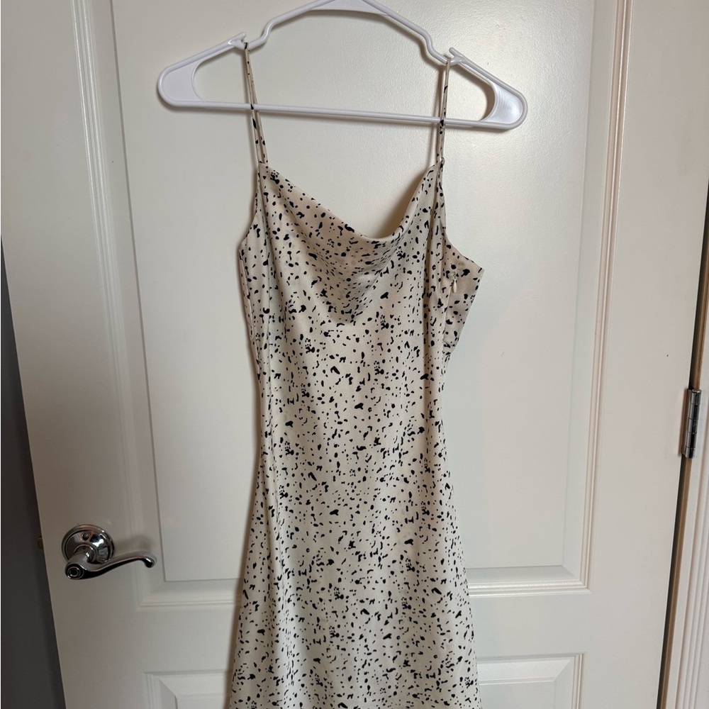 Cotton Candy Cream Slip Dress with Black Speckle Print